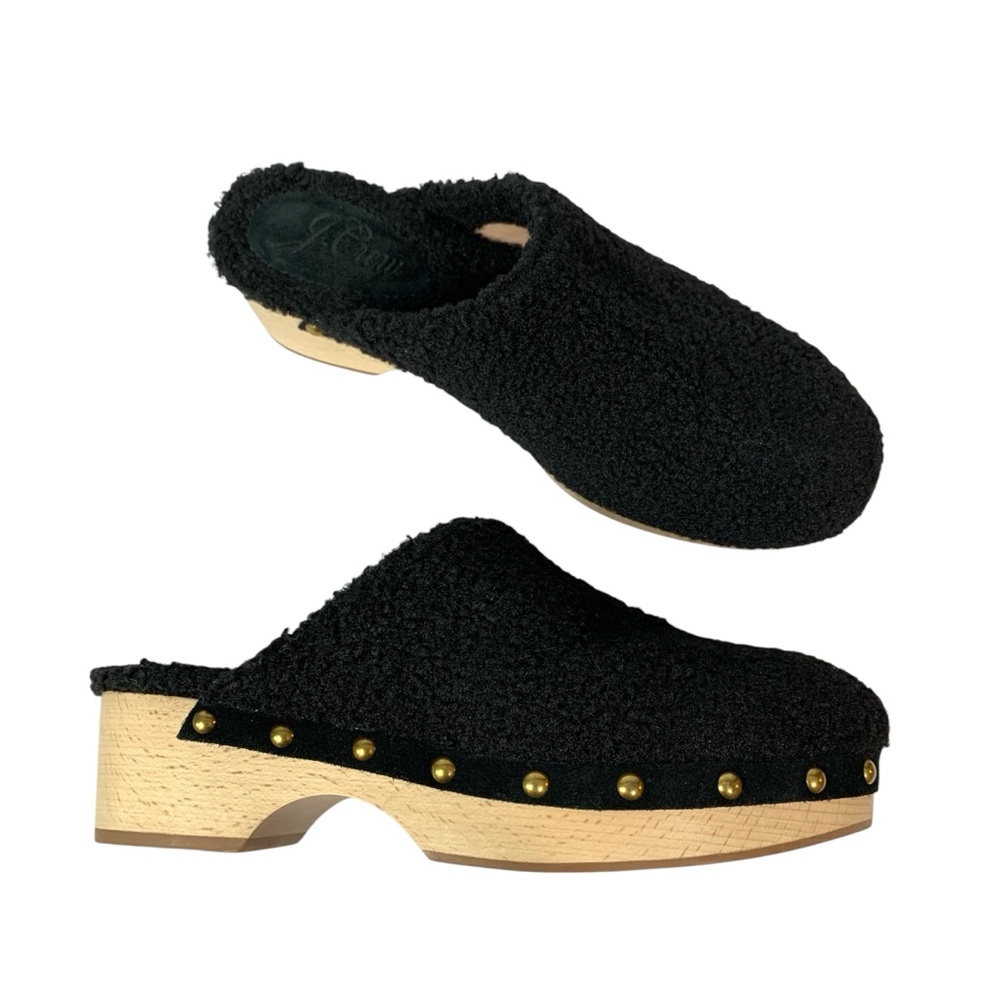 J. Crew Black Textured Clogs with Gold Studs